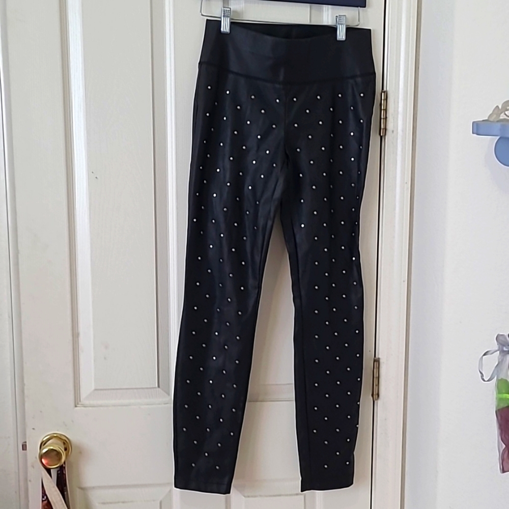 Pleather front stud black pant
